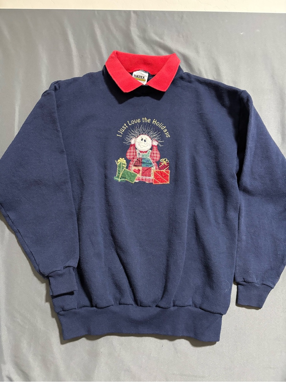 Vintage 90s Tultex I Just Love The Holidays Collared Sweatshirt Medium Navy